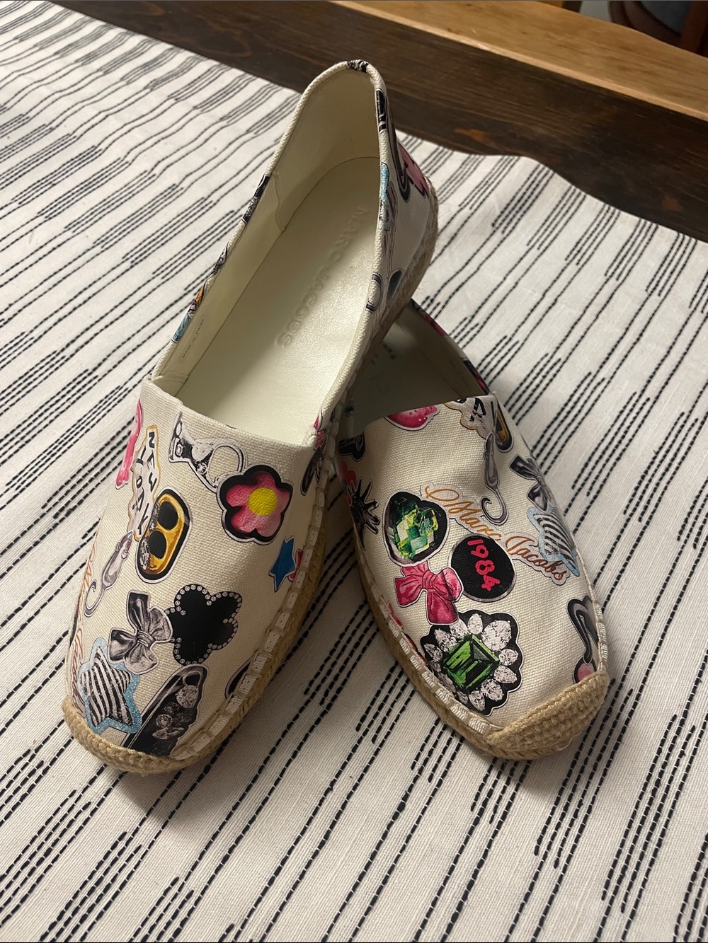 Marc Jacobs Cream Espadrilles with Multicolor Patch Print
